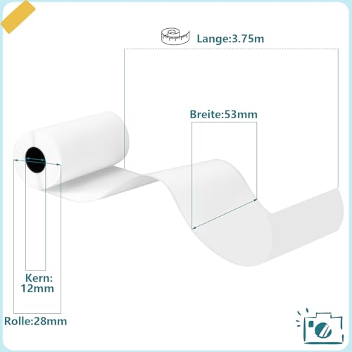 6 Rollen Mini Drucker Rollen, 53 x 28mm Drucker Papier Weiße Thermorollen Sticker Papier Selbstklebend für Journal Studiennotizen Fotodruck