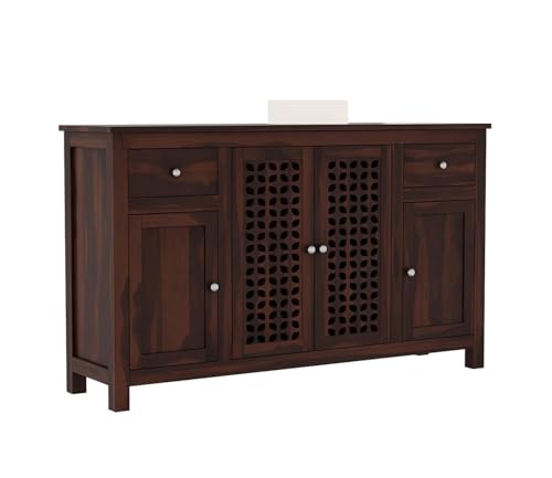 Image of SHIKHA WOOD CRAFT Solid Sheesham Wood Sideboard Cabinet Drawers and Door Storage | Multipurpose Wooden Chest of Drawers Furniture for Bedroom, Living Room, Home, and Office (Walnut Finish-4 Doors)
