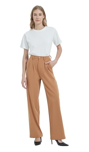 Tronjori Women High Waist Casual Straight Leg Dress Pants Office Work Trousers Suit Pants Back Elastic Waistband thumb #1