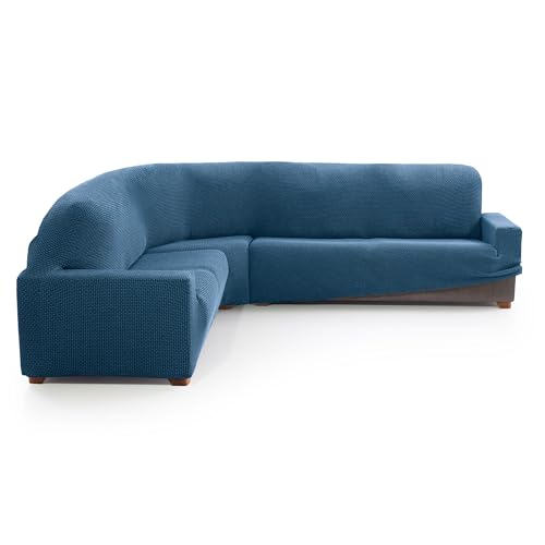 MAXIFUNDAS FUNDAS DE SOFA & CHAISE LONGUE. Funda Sofá Rinconera Relive Color Celeste. Funda Protectora súper elástica para sofá rinconera.