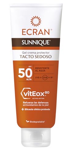 Ecran Sunnique - Gel Crema Protector Solar FPS 50 Tacto Sedoso, Protección Alta UVB + UVA e IR-A, Refuerza las Defensas Antioxidantes De La Piel, Hidratación 24 h, Fórmula con VitEox 80 - 250 ml