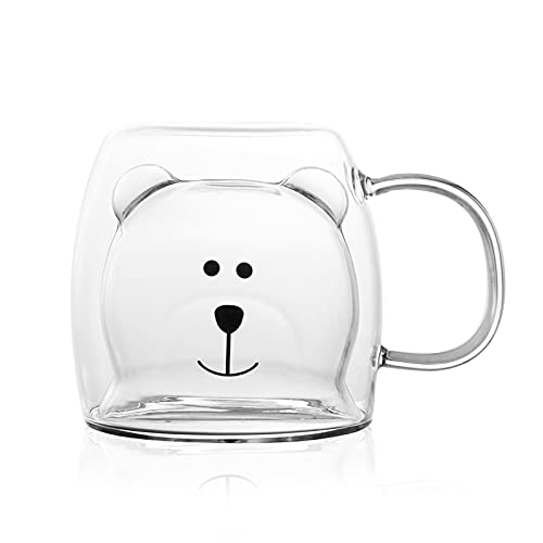 CUTIECLUB Chiatai Cute Bear Double Walled Insulated Glass Espresso 8.5Oz Cup Milk Tea Coffee Glass Mug with Handle Latte Cup Xmas Gift clear