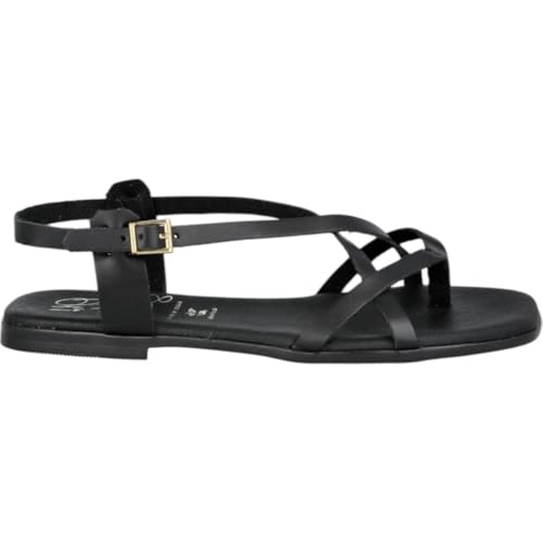 Sandales plates en cuir femme noir Adriann Lasconi Oh! My Sandals 5802