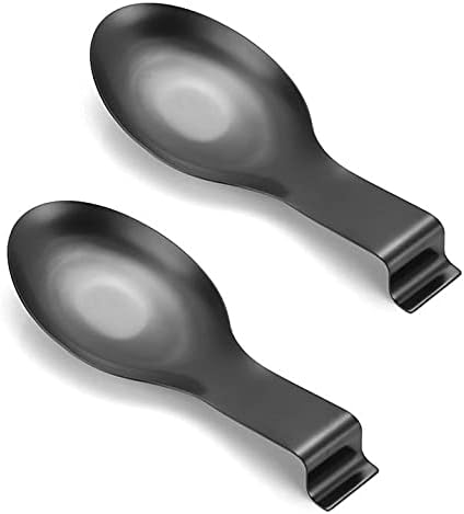 2 soportes de cucharón de acero inoxidable negro para espátula, utensilios de cocina