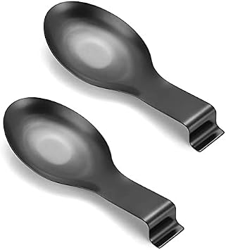 2 x Spoon Ladle Holders Rests Black Stainless Steel for Spatula Cooking Utensil Tool