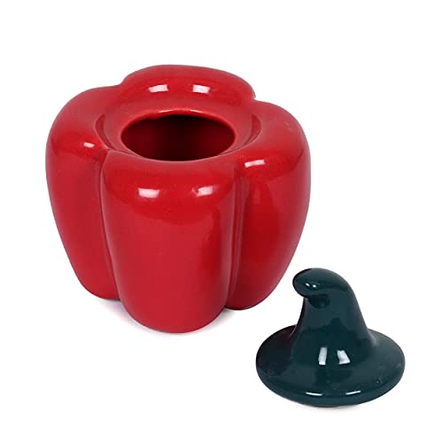 Image of QIMACPLUS Ceramic Capsicum Decorative Pickle Jar| Food Storage Jar | Multipurpose aachar, masala Jar For kitchen and Dining table 500 ML set of 1 Red