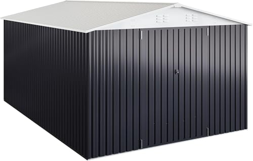 Image of AirWire 10x14 FT Metal Shed, Garden Storage Shed with Updated Frame Structure and Lockable Doors, Outdoor Heavy Duty Tool Sheds for Backyard Garden Patio Lawn, White
