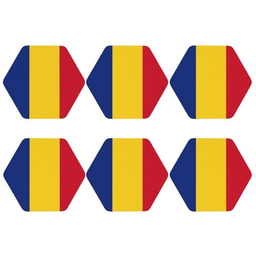 Lot de 6 sous-verres en cuir PVC avec motif drapeau de la Roumanie