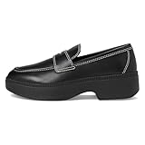 FitFlop Women's F-Luma Contrast-Stitch Leather Demi-Wedge Loafers Black 9 Medium