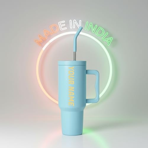 Image of Speedex 1200 ml Customized Name Insulated Stainless Steel Tumbler with Handle, Straw & Cleaning Brush, Personalized Sipper Bottle, Double Wall Leakproof Travel Mug Gift (Sky Blue, 1.2 l)