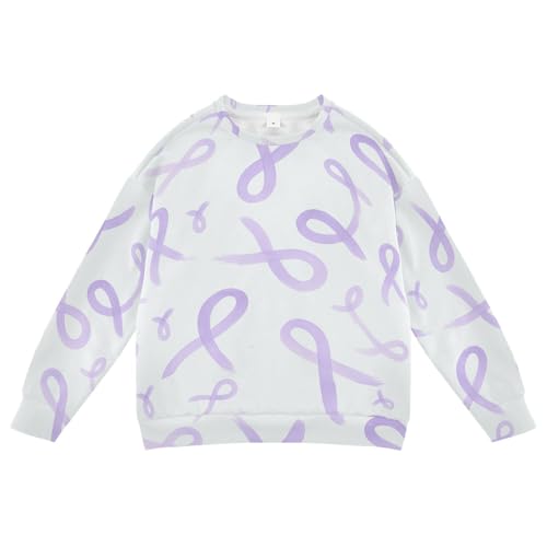 JUNZAN Purple Pancreatic Awareness Ribbons Kids Boys Pullover Hoodie Fleece Sweatshirts for Boys Party 4T