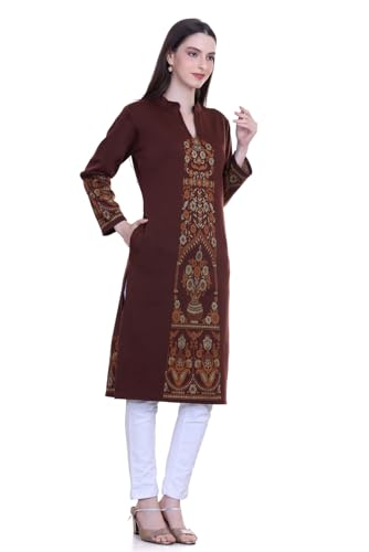 Image of Rosary Women's Winter Woolen Kurti Jacquard Straight Fit Ethnic Wear with 2 Side Pockets