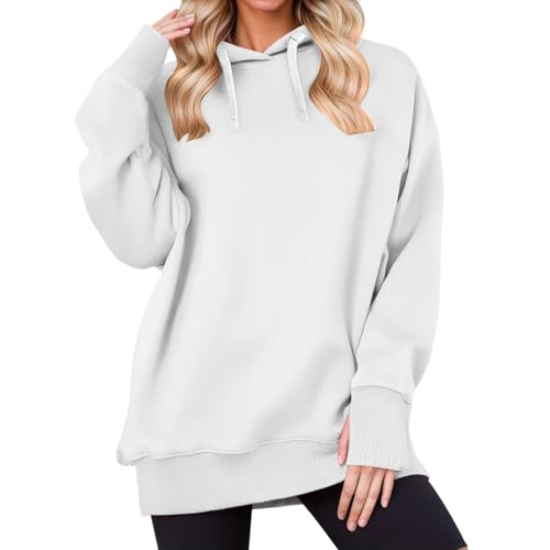 Image of Generisch Sweat Jacket Women's Casual Long Sleeve Hooded Sweatshirt for Women Plain Fashion Pullover Everyday Comfortable Loungewear with High Collar Relaxed Cut, White, XL