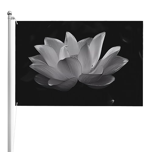 Drapeau lotus noir et blanc 1,2x1,8m en polyester résistant avec œillets