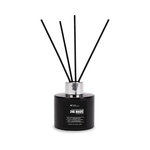 Image of Hotel Collection - 24K Magic - Reed Diffuser Set - Luxury Aromatherapy - Lemon, Bergamot, Black Fig, Cedarwood, Amber, Musk & Blonde Woods - Essential Oil Diffusers - Shelf Decor - 100mL /3.5 FL oz