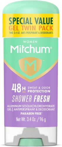Image of Mitchum Women's Antiperspirant Deodorant Gel Stick, Shower Fresh Scent, 48HR Sweat & Odor Protection, Triple Odor Defense, Alcohol-Free, 3.4 oz (Pack of 24)