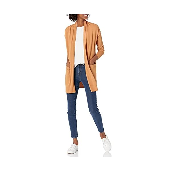 Daily Ritual Women's Fine Gauge Stretch Long-Sleeve Cardigan Sweater, Camel, XX-Large