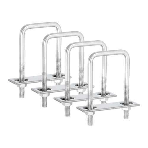 uxcell 4Sets 304 Stainless Steel Square U-Bolts, 2.05" (52mm) Inner Width 3.94" (100mm) Length M8 with Nuts, Frame Plate, Gasket for Automobiles Trailer, Ski Boat, Fishing Boat, Pipelines
