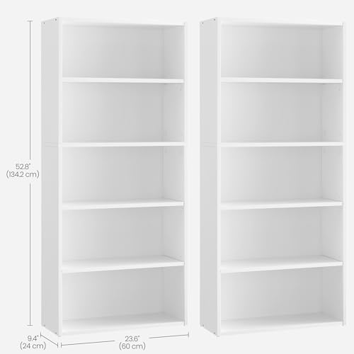 Image of VASAGLE Set of 2 Bookshelves, 23.6 Inches Wide, 5-Tier Open Bookcases with Adjustable Storage Shelves, Floor Standing Units, Cloud White ULBC165T14-2