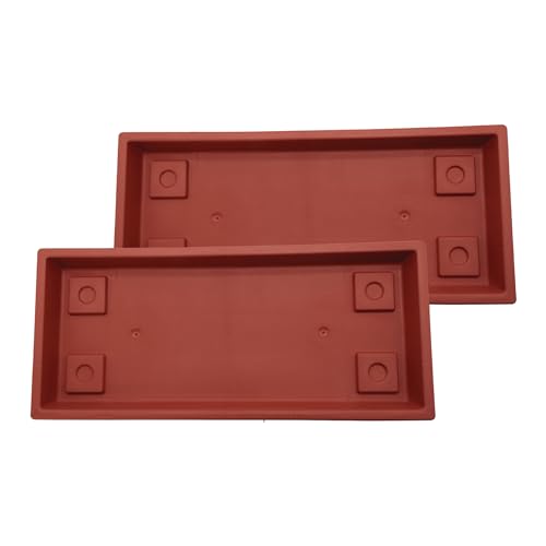 The HC Companies 23.5 Inch Venetian Rectangular Plant Saucer, Lightweight UV-Resistant Plastic Outdoor & Indoor Flower Pot Tray, 2-Pack Plant Pot Trays for Garden & Home Decor, Clay