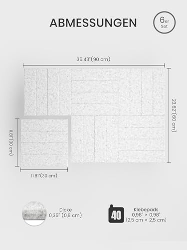 Bumusty 6er-Pack Filz-Pinnwand Streifen-Optik 90 x 60cm,Alternative zu Korktafel,Inkl.40 Klebestreifen,Memoboard,Fotowand & Visionboard Für Büro,Kinderzimmer & Klassenzimmer-Hellgrau