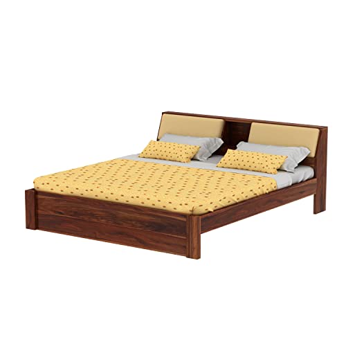 Image of Solid Sheesham Wood Mayor Queen Size Bed Without Storage and Headboard Storage for Bedroom Wooden Double Beds Home Furniture for Living Room Hotels (Honey Finish)