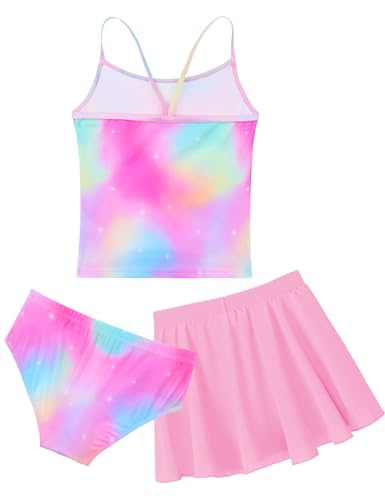 Image of Girls Swimsuit 3 Piece Sleeveless Bathing Suit Sets with Skirt Swimwear Rash Guard for Kids Beach UPF 50+ Sun Protection