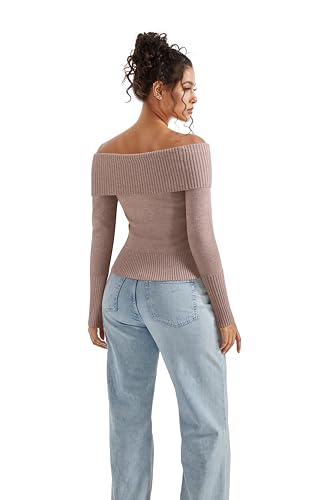 Image of SUUKSESS Women Off Shoulder Sweaters Long Sleeve Ribbed Knit Going Out Fall Tops Blouse