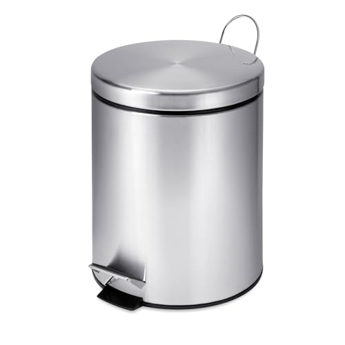 Honey-Can-Do Mini Stainless Steel Trash Can with Lid and Foot Pedal, 5-Liter Small Garbage Bin for Bathroom or Office, Silver
