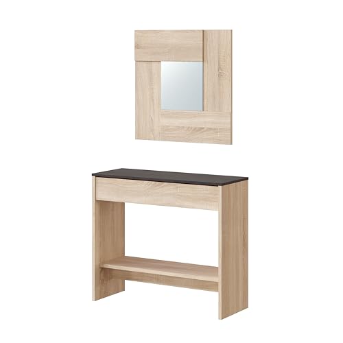 Bricozone Mobile Ingresso Con Cassetto Ripiano E Specchio Da Parete Rovere Consolle Salvaspazio Moderna Robusta Antigraffio Per Corridoio Studio Casa Arredo Funzionale