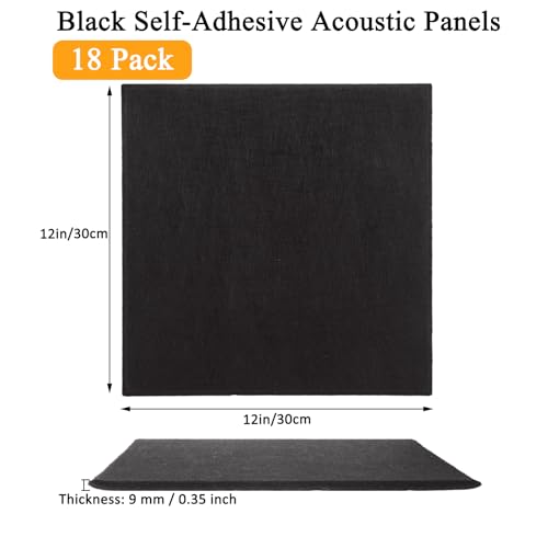 LDHHYH Pacote com 18 painéis acústicos pretos de 30 x 30 x 0,12 cm, painéis de parede autoadesivos à