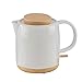 Produktbild Elektrischer Wasserkocher aus Keramik mit Holz-Deckel, 1 Liter Volumen, weiß - Modernes Design. 1200 W, 220V, 50-60 Hz. Tea kettle ceramic and wood elektrish white 1 L modern