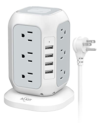 Power Strip Tower with USB Ports-AiJoy Surge Protector with 12 AC Outlet and 4 USB Ports, 10 Feet Extension Cord, USB Charging Station with Overload Protection