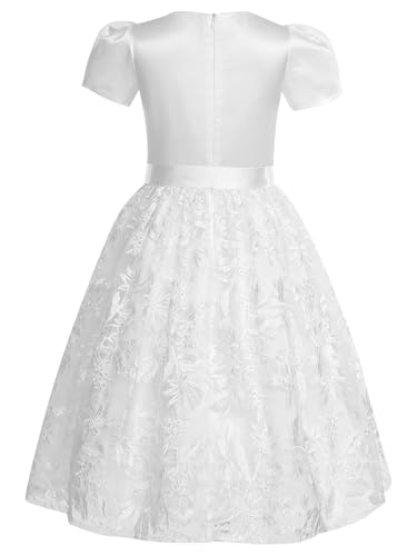 Flower Girl Short Sleeve Dress for Wedding Puffy Tulle Embroidery Pageant Prom Ball Gown with Belt3