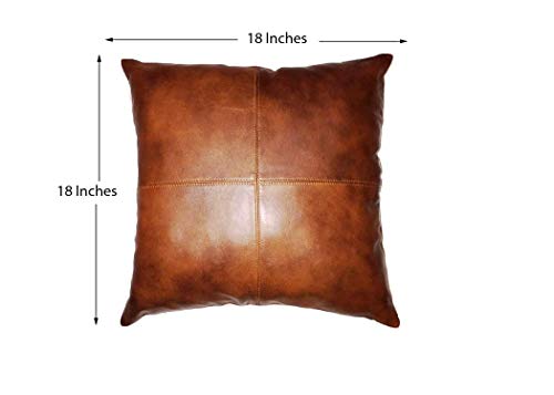 Hidengo Lambskin Leather Pillow Cover - Chair, Bed, Chaise Lounge, Sofa Cushion Case - Decorative Throw Pillow Covers For Living Room & Bedroom 18 X 18 Inches - Mango Tan Antique Pack Of 2 #TOP2
