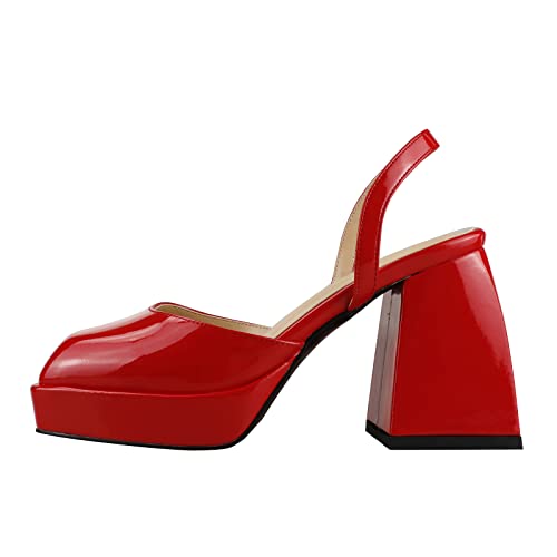 LEMUTISME Women's Closed Square Toe Platform Mary Jane Chunky High Heel Ankle Strap Slingback Slip On Dress Pumps for Prom