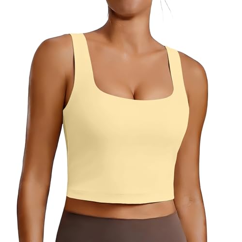 Image of PINSPARK Sports Bra for Women Square Neck Longline Tank Top with Built in Bra