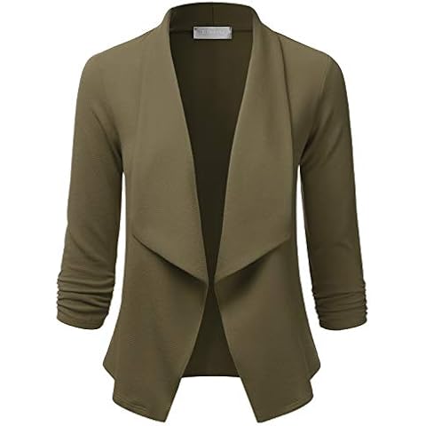 EIMIN Women's 3/4 Sleeve Blazer Open Front Office Work Cardigan Jacket Olive 1XL Cover