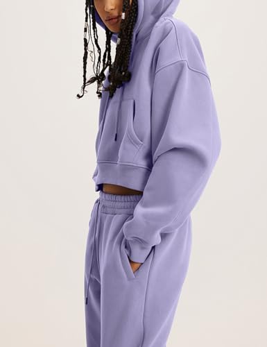 Flygo Womens Fleece 2 Piece Outfits Sweatsuit Crop Pullover Sweatshirt Joggers Pants Tracksuit Set
