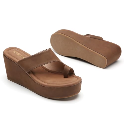 Image of Tilocow Wedge Bunion Sandals for Women Platform Slipper High Heel Wedge Flip-Flop Light Weight Ladies Shoes