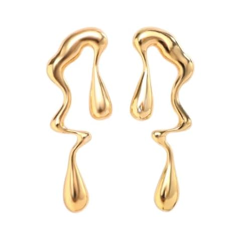 Irregular WaterDrop Earrings, Melted Liquid Irregular Stainless Steel Earrings, Embrace Minimalist Earrings, Statement Earrings for Women (Gold) Cover
