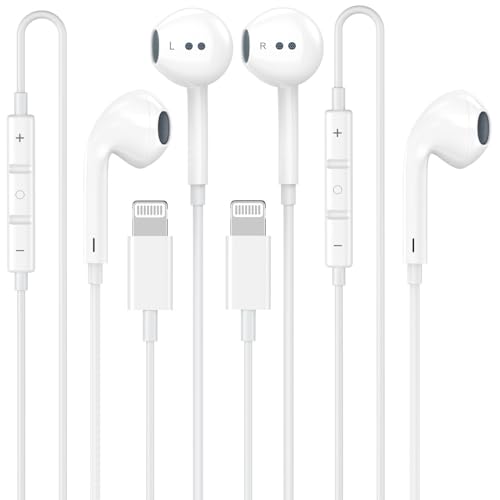 2 Pack Wired Headphones for iPhone Earbuds Built-in Microphone & Volume Control Nosie Reduction Headsets Compatible with iPhone 14/13/12/11/XR/XS/X/8/7/SE/Pro/Pro Max/Support All iOS System