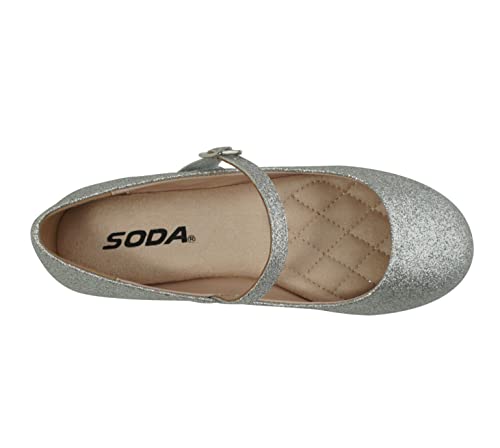 Soda Hookup-2 Kids/Children/Girls Fashion Classic Mary Jane Flat Rounded Ballet Shoes (4 (Big Kid), Silver Glitter, Numeric_4) #TOP4
