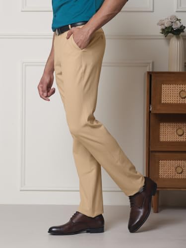 Image of SUBTRACT Men 4 Way Stretch Wrinkle Free Slim Fit Formal Trouser in with 2 Inch Flexible Waistband | Men's Trousers for Office Or Party
