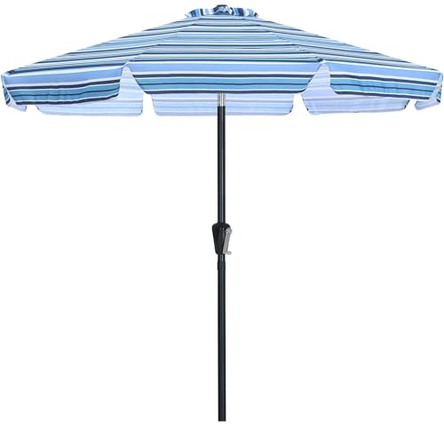Image of ABCCANOPY Patio Umbrella 9ft, Outdoor Table Umbrella with Push Button Tilt and Crank, 8 Ribs Umbrella for Patio Pool Garden Deck (Blue Stripes)