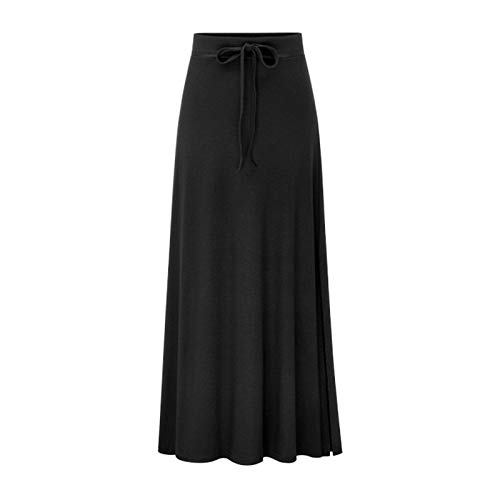 WSLCN Vrouwen Dames Maxi Rok Volledig Gevoerd Trek Op Elastische Taille Bodycon Lange Katoen Side Split Rok Effen Kleur Grote Maat