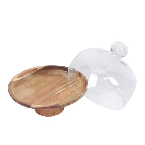 ARTSEWPLY Bandeja de Madera para Tartas con Tapa de Soporte de Postres para Pasteles y Frutas para Cocina Cafetería y Eventos con Base Alta Pequeña