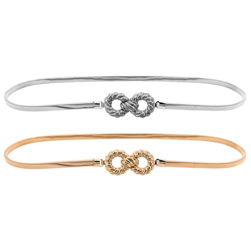 panthra 2PCS Gold Bow Belt Women, Adjustable Tightness Thin Gold Belt, Elegant Bow Design for Women Dresses Formal Jeans Shirt