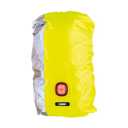 ABUS Protection pluie pour sacs à dos - Lumino X-Urban Cover avec feu arrière USB intégré - Housse de sac à dos étanche & visible - Jaune/argent
