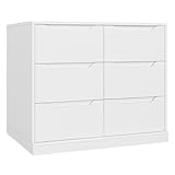 HOSTACK Modern 6 Drawer Dresser for Bedroom, Double Chest of Drawers with Storage, Large Wooden Storage Dresser Organizer with Cut-Out Handles, Accent Storage Cabinet for Living Room, Entryway, White